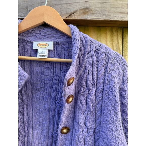 Vintage Periwinkle Cable-Knit Cardigan (Talbots, Made in USA) Purple Lavender - Picture 8 of 9